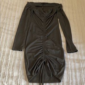 Charcoal Grey Ruched Long Sleeve Bodycon Dress